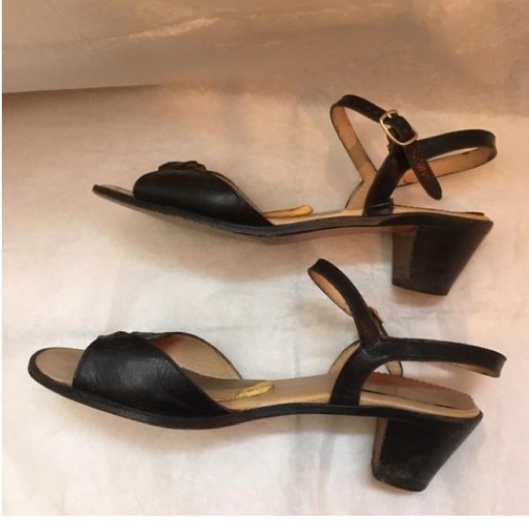Vintage Maxime Sandals Black Leather Size 7 (37) - Picture 3 of 5